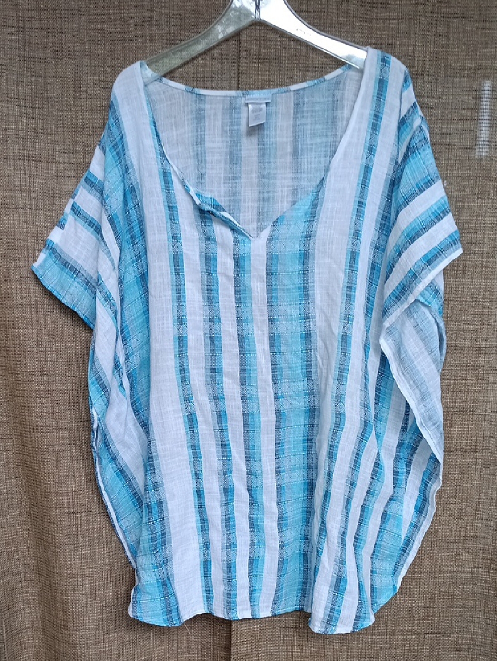 Dotti White & Light Blue Striped Cotton Tunic